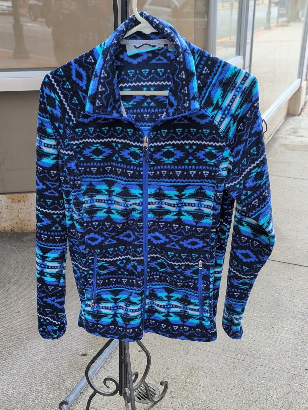 Free Country Blue Patterned Zip-Up Fleece Sweater